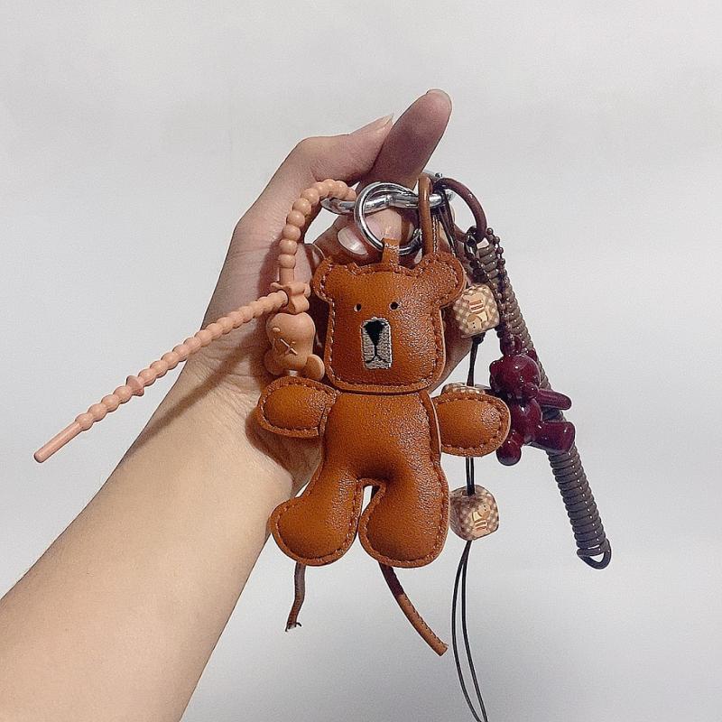 1 Piece Leather Little Bear Woven Rope Backpack Pendant Decoration Diy Keychain Bag Accessories