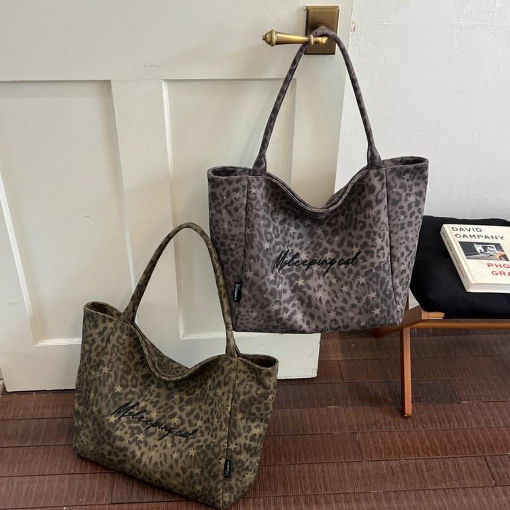 Women Leopard Print Large Capacity Canvas Tote Bag for Daily Casual Use