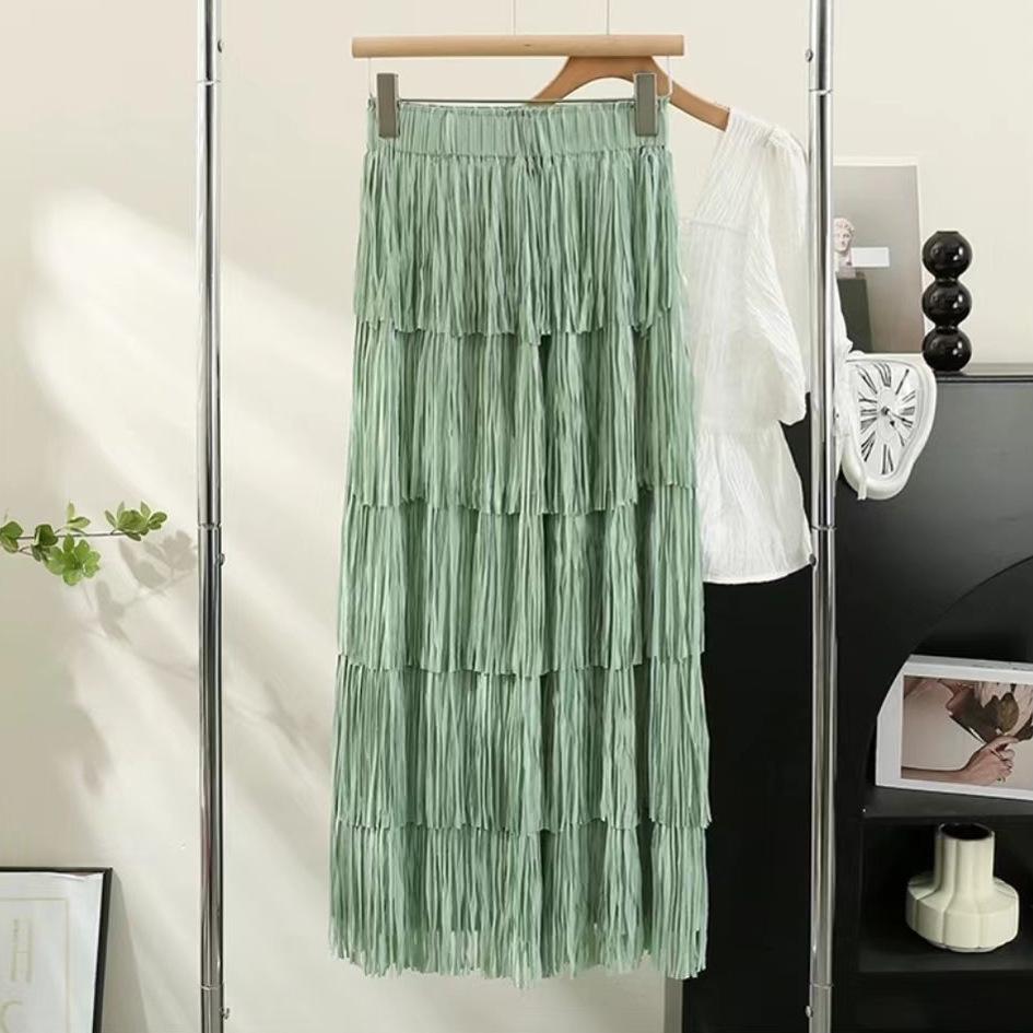 Women's High-End Pleated Fringe Skirt: New Summer Layered Cake Design, Slimming Hip-Hugging Fit