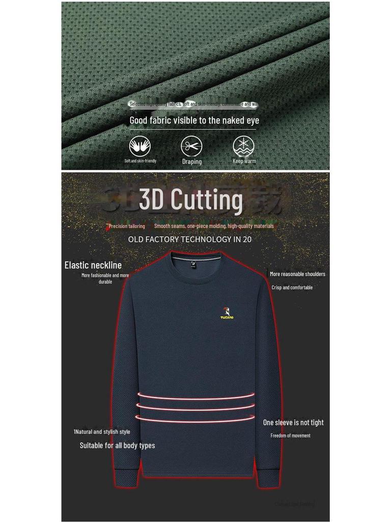 Woodpecker Men's Cotton Long-Sleeve T-Shirt for Midlife and Older - Spring/Autumn Base Layer