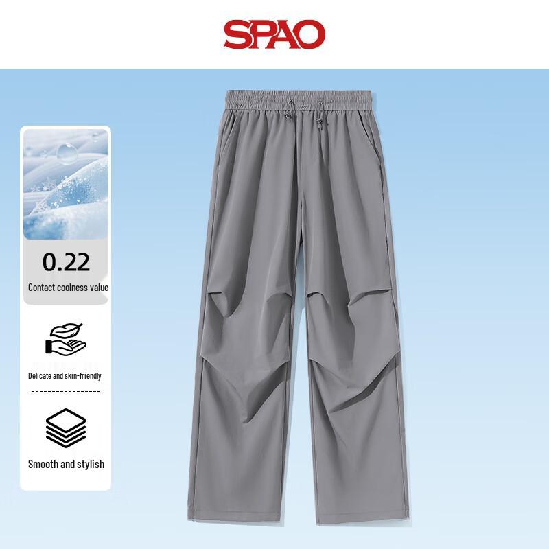 SPAO Men s Cool & Breathable Korean Style Parachute Cargo Pants XL светло-серый