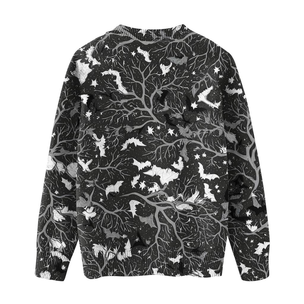 Ladies' Fashionable Casual Long Sleeved Halloween Printed Round Neck Knitted Yarn