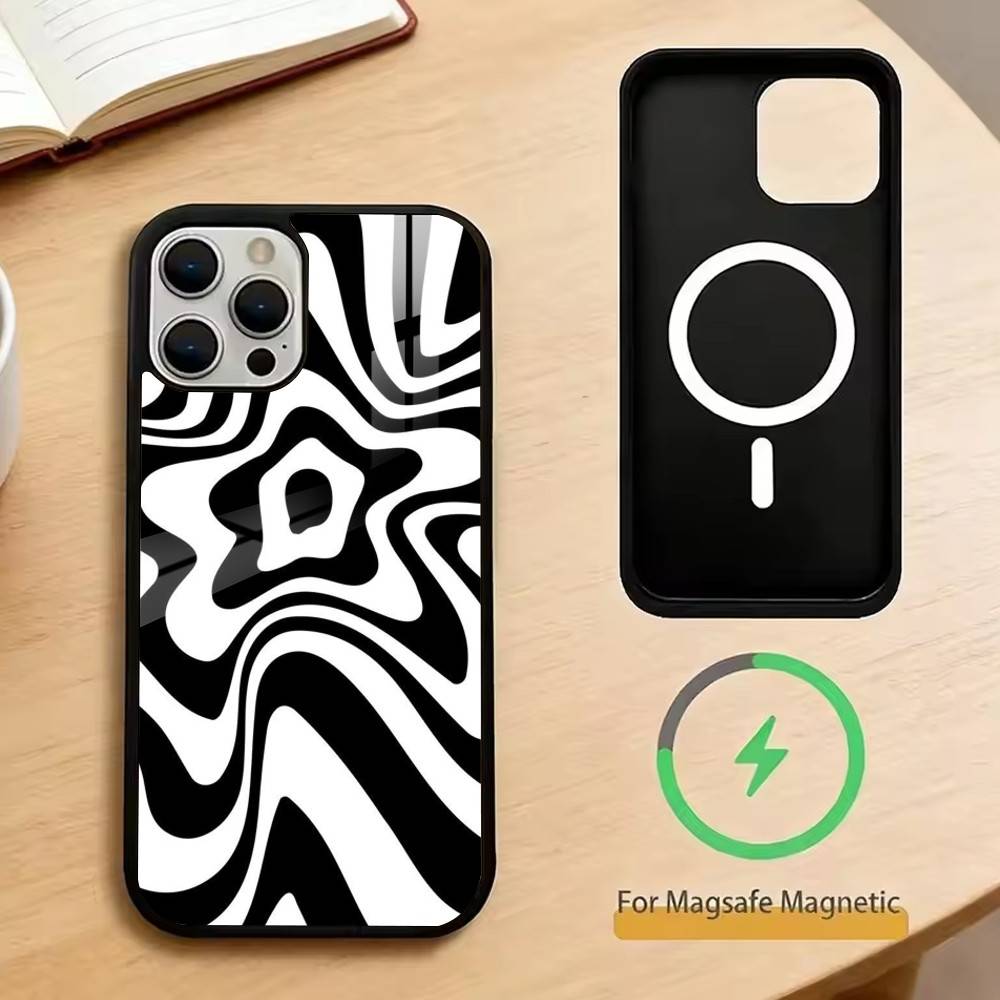 Abstract wavy line art design Phone Case For iPhone17,16,15,14,13,12,11 Plus,Pro Magnetic with Magsafe Wireless Charging