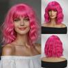 Women's Front Lace Heat Resistant Short Curly Wig with Blunt Bangs Ladies Fashion Natural Looking Golden Bobo Wig