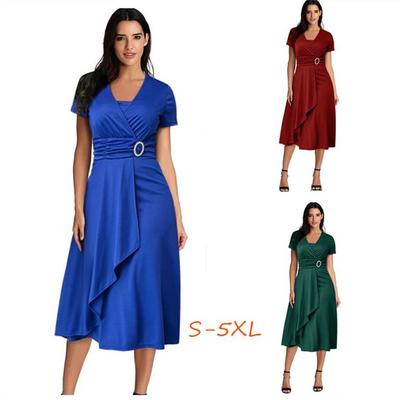 Plus Size S-5XL Women Vogue Sexy Asymmetric Hem V Neck Women Mini Dress Eleagnt Party Evening Dresses