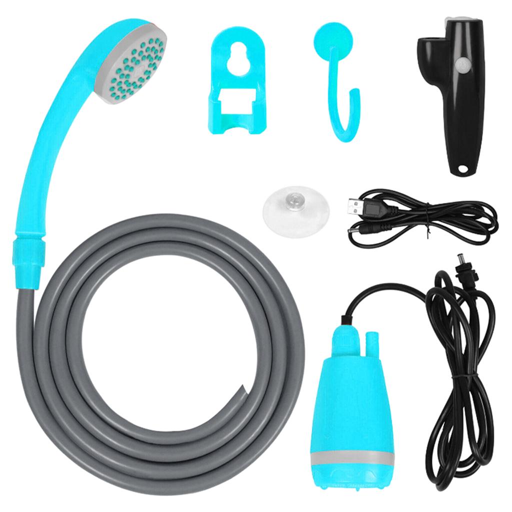 Kit de douche portable d'extérieur pour camping avec débit d'eau de 2,5-3,5 L/min, tuyau de 2 m, chargement USB, autonomie de 30-60 minutes, douche de camping