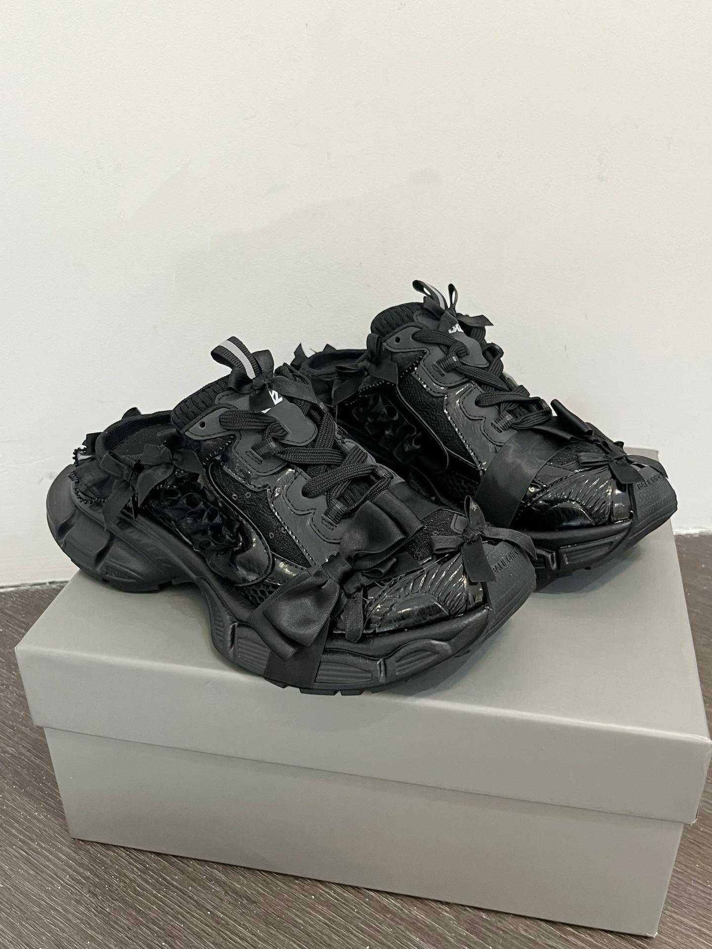 

3XL bow lace thick-soled half-drag old casual shoes dad shoes summer breathable bag head 40