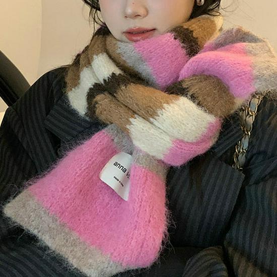 

Xiben Dopamine Pink Women s High-grade Wool Knitted Winter Scarf фиолетовый