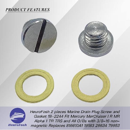 2 PCS 79953Q04 Marine Lower Unit Oil Drain Plug Screw and Gasket Fit Mercury MerCruiser I R MR Alpha 1 TR TRS and All O/Bs with 3/8-16 Non-Magnetic