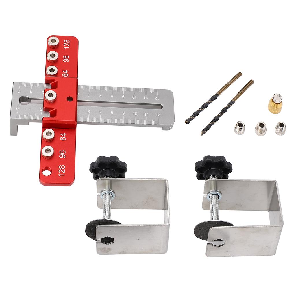 Cabinet Hardware Jig Adjustable Drawer Door Handle Template Tool Drill Guide Punch Locator with 2 Clamp