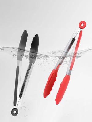 Pinza per Grigliare BBQ in Silicone da 7,8 Pollici Clip per Cibo in Acciaio Inossidabile Clip da Cucina Antiscivolo Strumenti per Servire Insalate Pane Accessori da Cucina