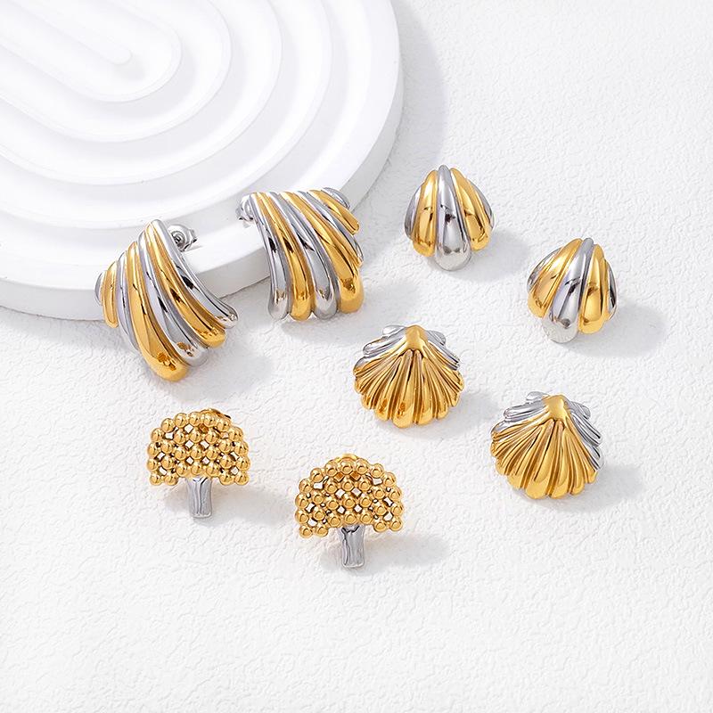 Versatile Gold-Plated Titanium Steel Stud Earrings - Light Luxury Retro Style for Women
