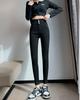 HIMATI Stretch Skinny Long Solid Black Women's High-Waisted Leggings, Length, Elastic, Color, (QBK-3K-L)