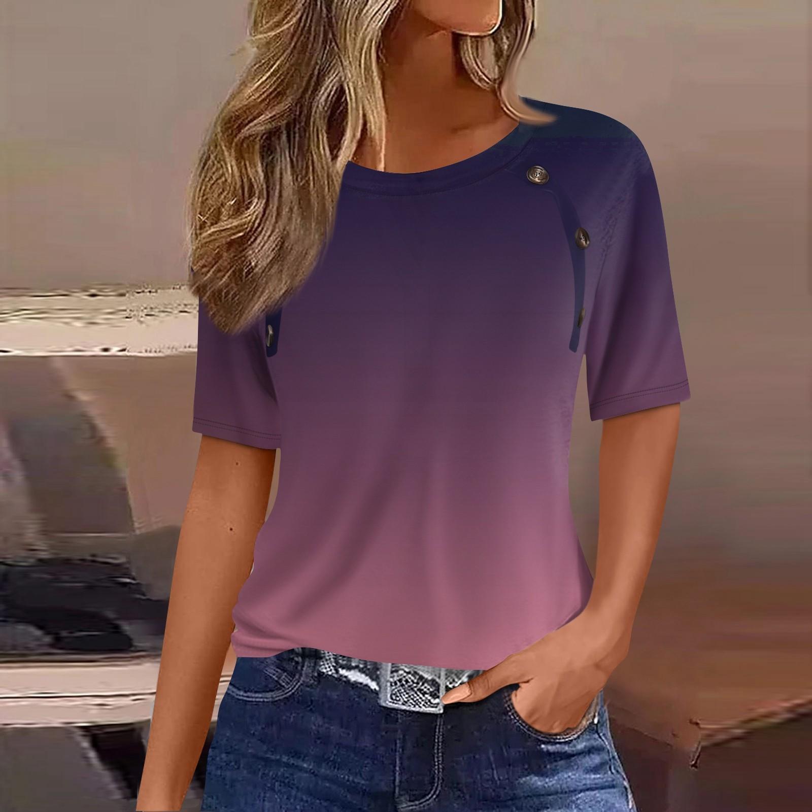 Жен. Футболка Футболка с принтом Пуговицы С короткими рукавами Повседневные Выходные Мода — фото 10