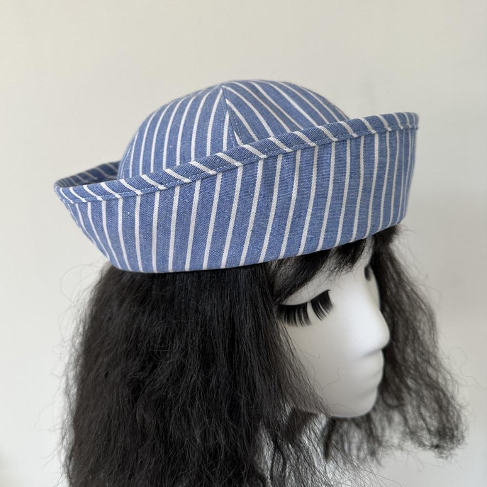 Cute Stripe Sailor Hat Cotton Painter Hat Kawaii Navy Hat  Halloween Style 1