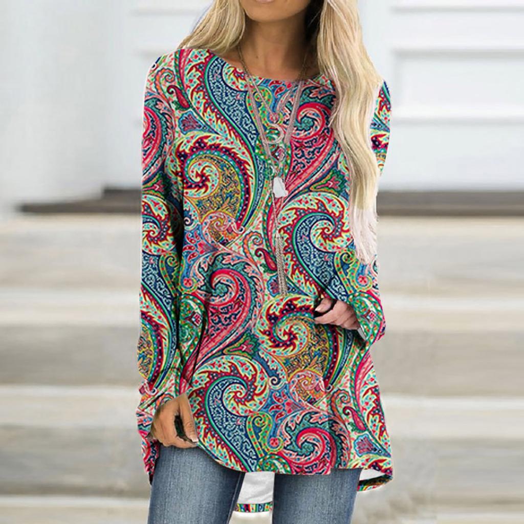Paisley Pattern T-Shirts Boho 3D Print Women Fashion Streetwear Long Sleeve T Shirt Oversized Tunic Tees Tops Female Clothing