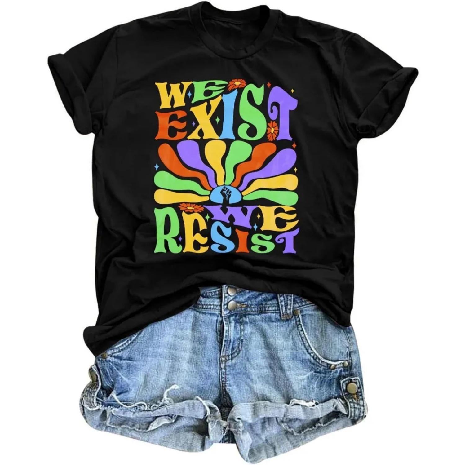 

Women We Exist We Resist Shirt LGBT Flag Pride Tshirt Rainbow Equality Tee Tops Gay Pride Gifts Short Sleeve Casual Summer Shirt XXXXXL чорний
