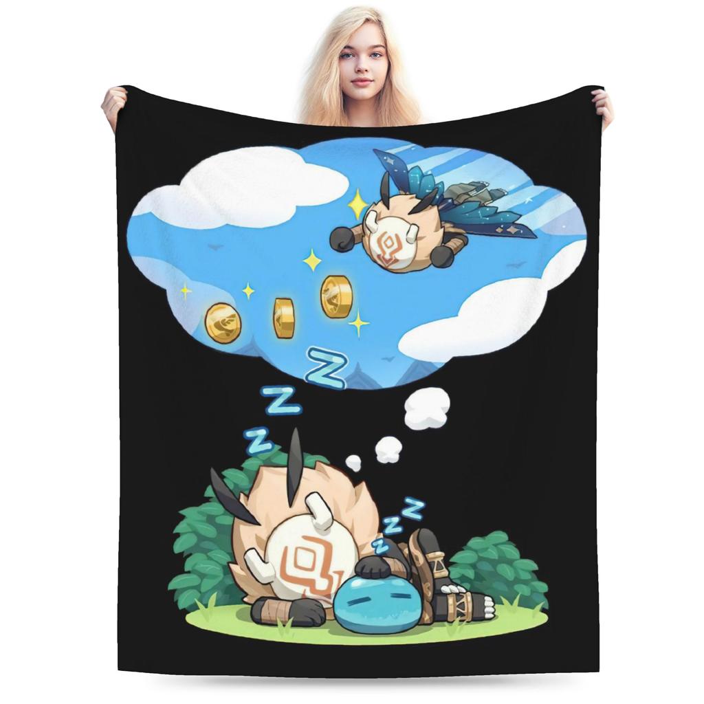 Genshin Impact Venti Blankets Velvet Summer Air Conditioning Barbatos Anime Multi-function Warm Throw Blanket for Bed Car Quilt