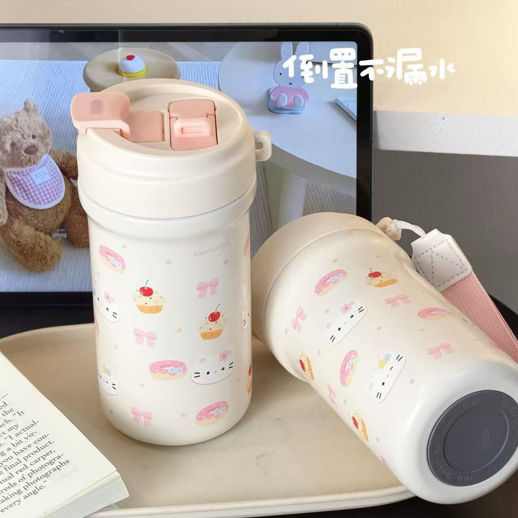 New Water Cup Stainless Steel Straw Thermos Cup Cartoon High Value Student Large Capacity Cup Ins Wind