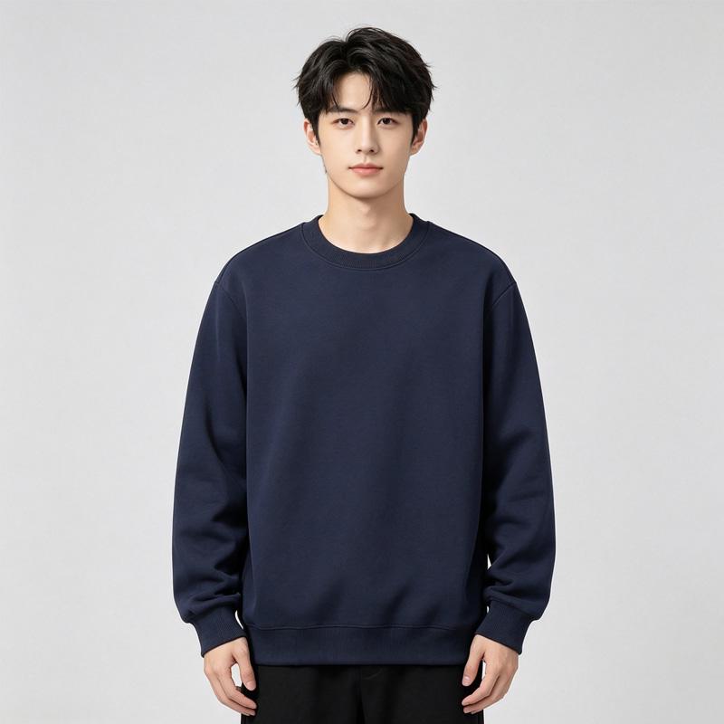 Men Casual Sweat Top Autumn Versatile Solid Color Round Neck Pullover Hoodie Long Sleeved Hoodie