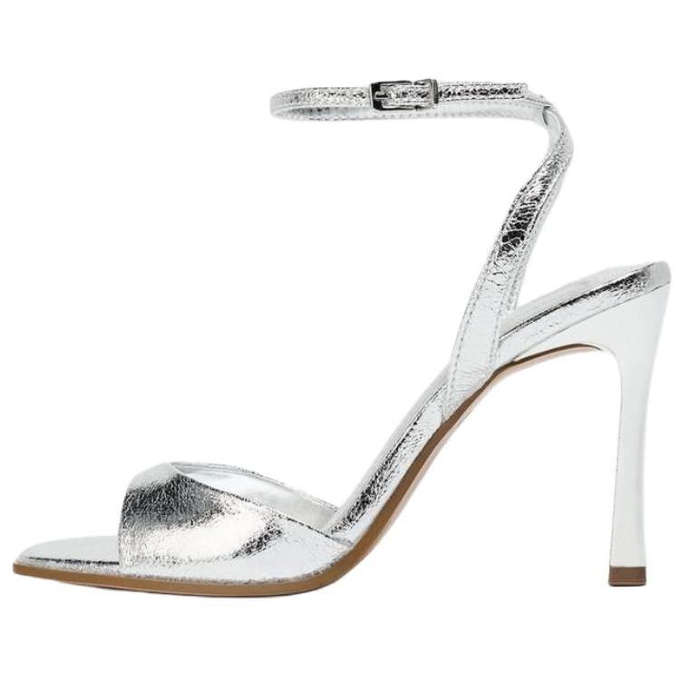 Zara Pu Open Toe Fashion One Strap Sandals 9.5Cm Women Sandals Silver 2311610808