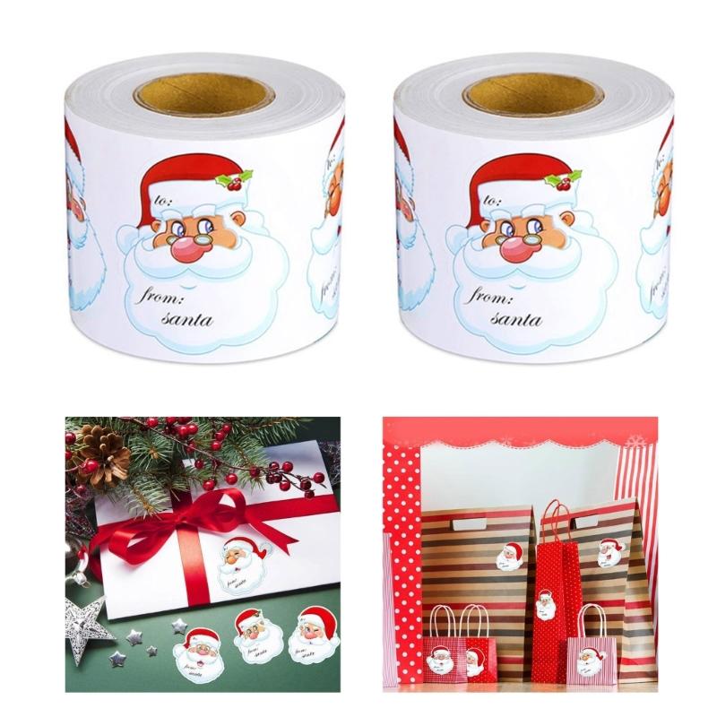 600PCS Christmas Santa Wrapping Labels 2.8inch Self-Adhesive Christmas Name Sticker for Envelopes Box Cards Candy Bag