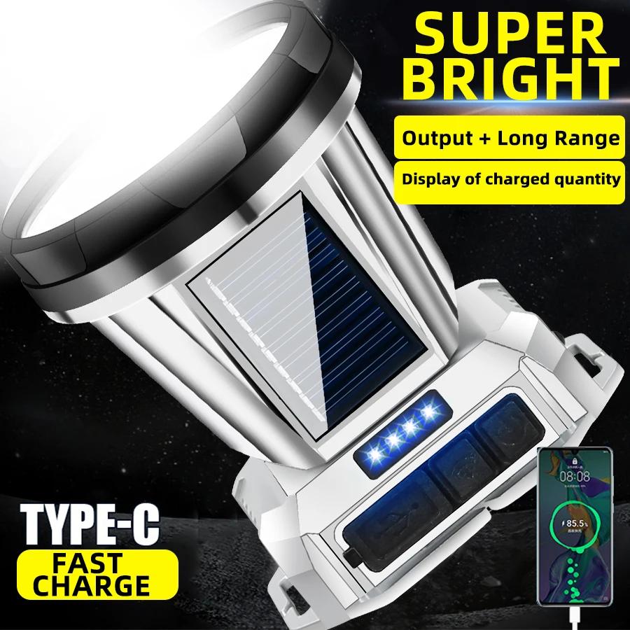 New High Power LED Flashlight Waterproof Fishing Lantern Torch USB Rechargeable Powerful Spotlight Searchlight Camping Lamp