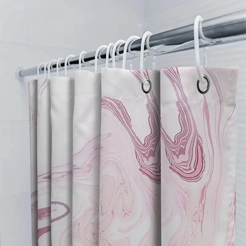 Luxury Marble Print Shower Curtain Set For Bathroom Decorations Pink White Waterproof Fabric With Plastic Rods Large