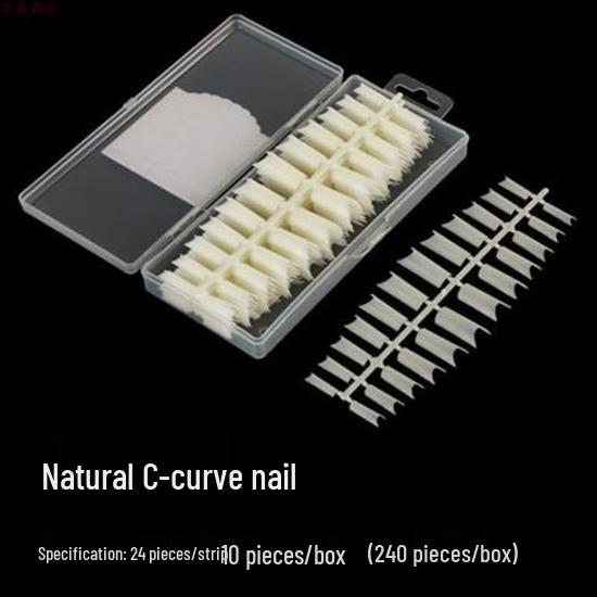 C-Shaped Frosted Press-On Nail Tips, No Filing, Full-Cover, Japanese Style, French Design, Bamboo Tube. Includes 3g Glue