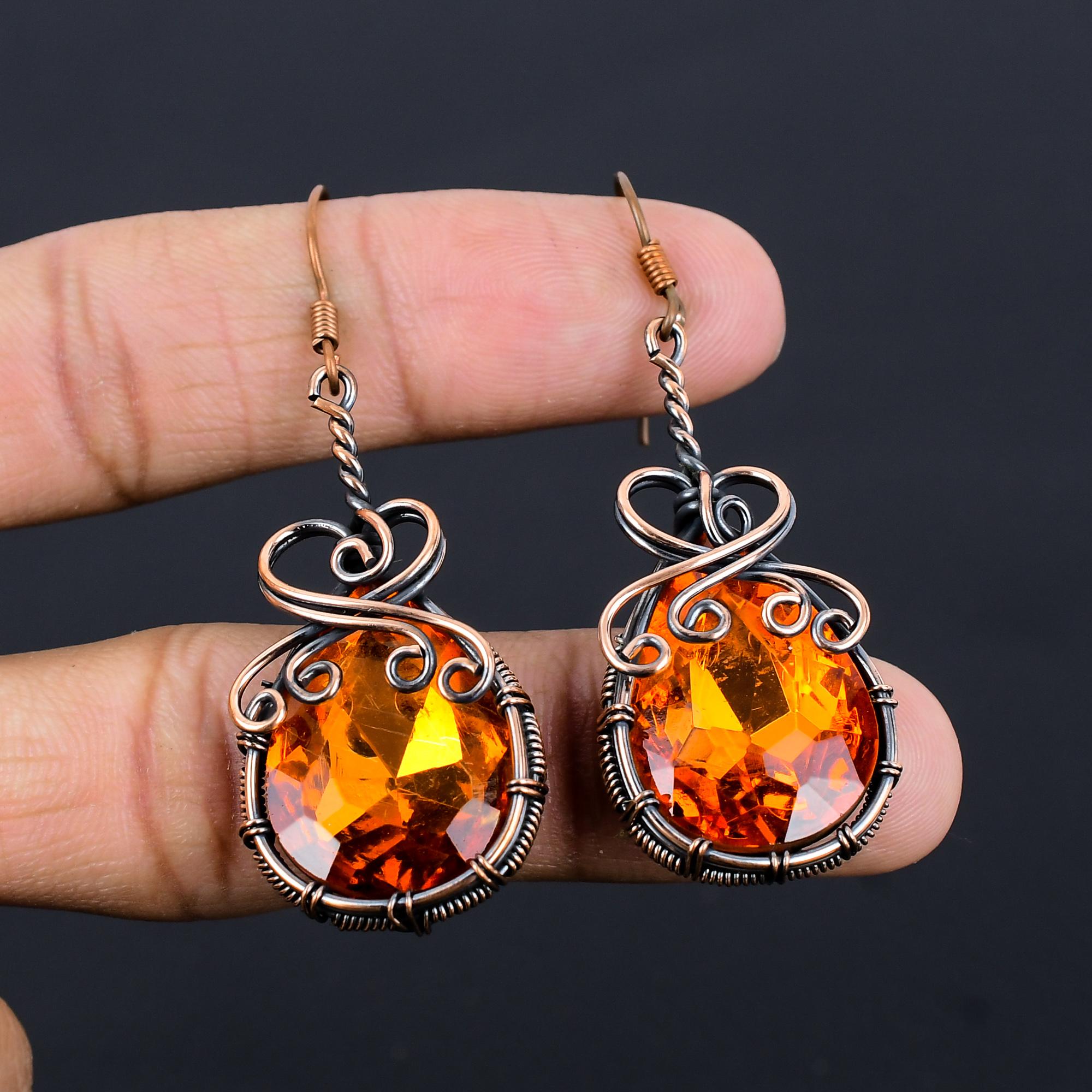 

Honey Topaz Jewelry, 999 Copper Wire Wrapped Earrings, Handmade Gemstone Jewelry Earrings For Memorial Day 2.55 Inches