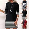 Fall Winter New Women's Dresses Patchwork Crew Neck Slim Fit Long Sleeve Printed Mini Dress