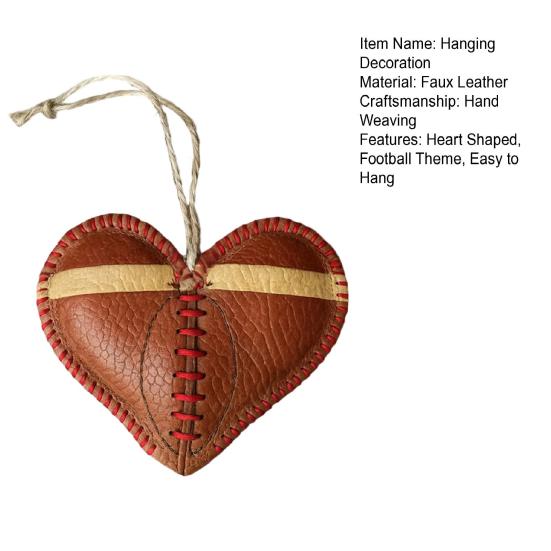 Vintage Football Heart Hanging Decoration Handmade Faux Leather Love Heart Shaped Football Hanging Ornament Sports Fans Collectible Gift
