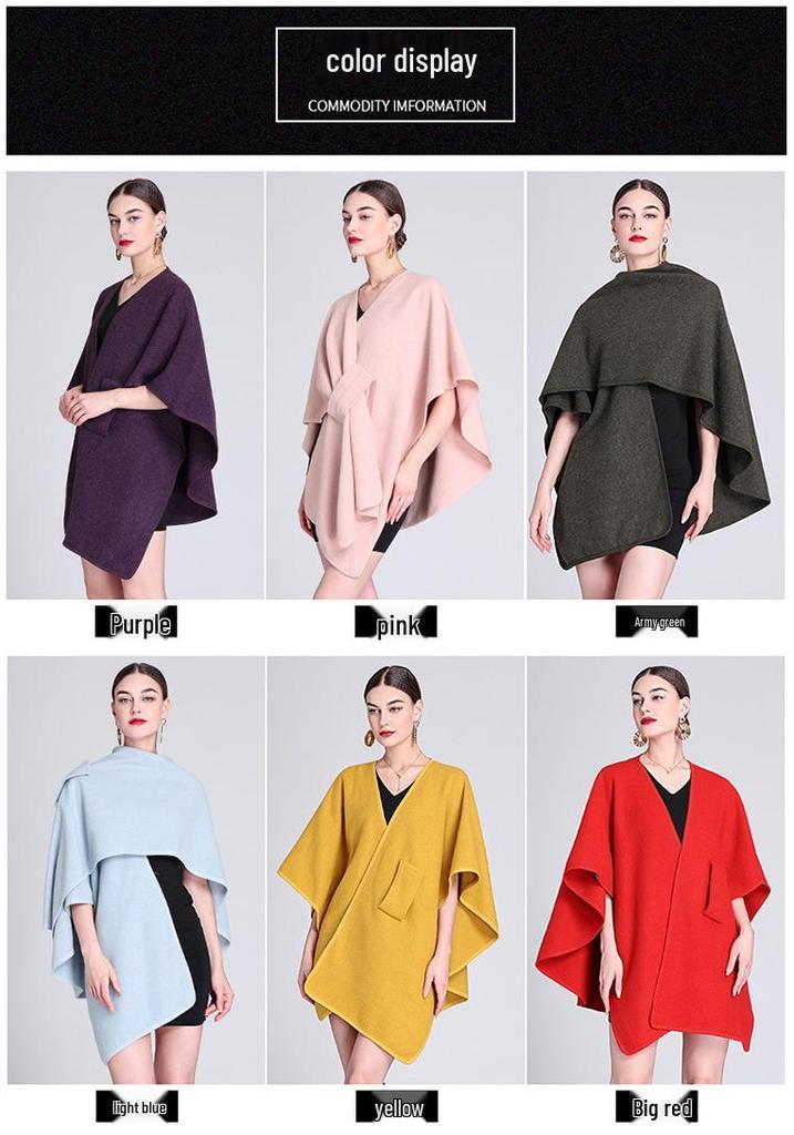 Autumn & Winter Fashion Scarf Shawl Cape: Plus Size Knit Cardigan Cloak Jacket for Women