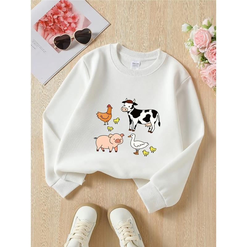 European sizes Kids' Crewneck Sweatshirt - Cow Pig Duck Chicken Chickens , Sportswear And Casual Wear, Soft And Comfortable, Children's Clothing