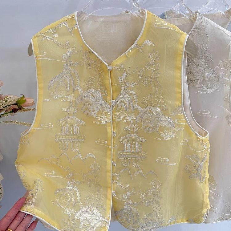 Nou 2025 vestă din organza brodată pentru femei, vestă versatilă de temperament, la modă