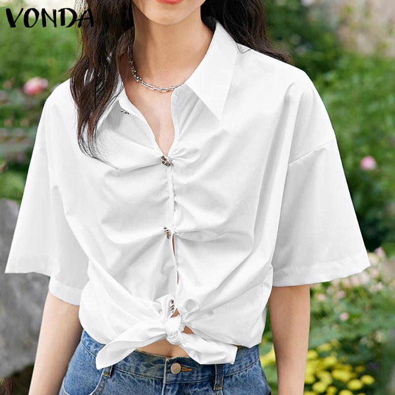 

VONDA Летние женские повседневные рубашки с короткими рукавами и короткими рукавами S белый