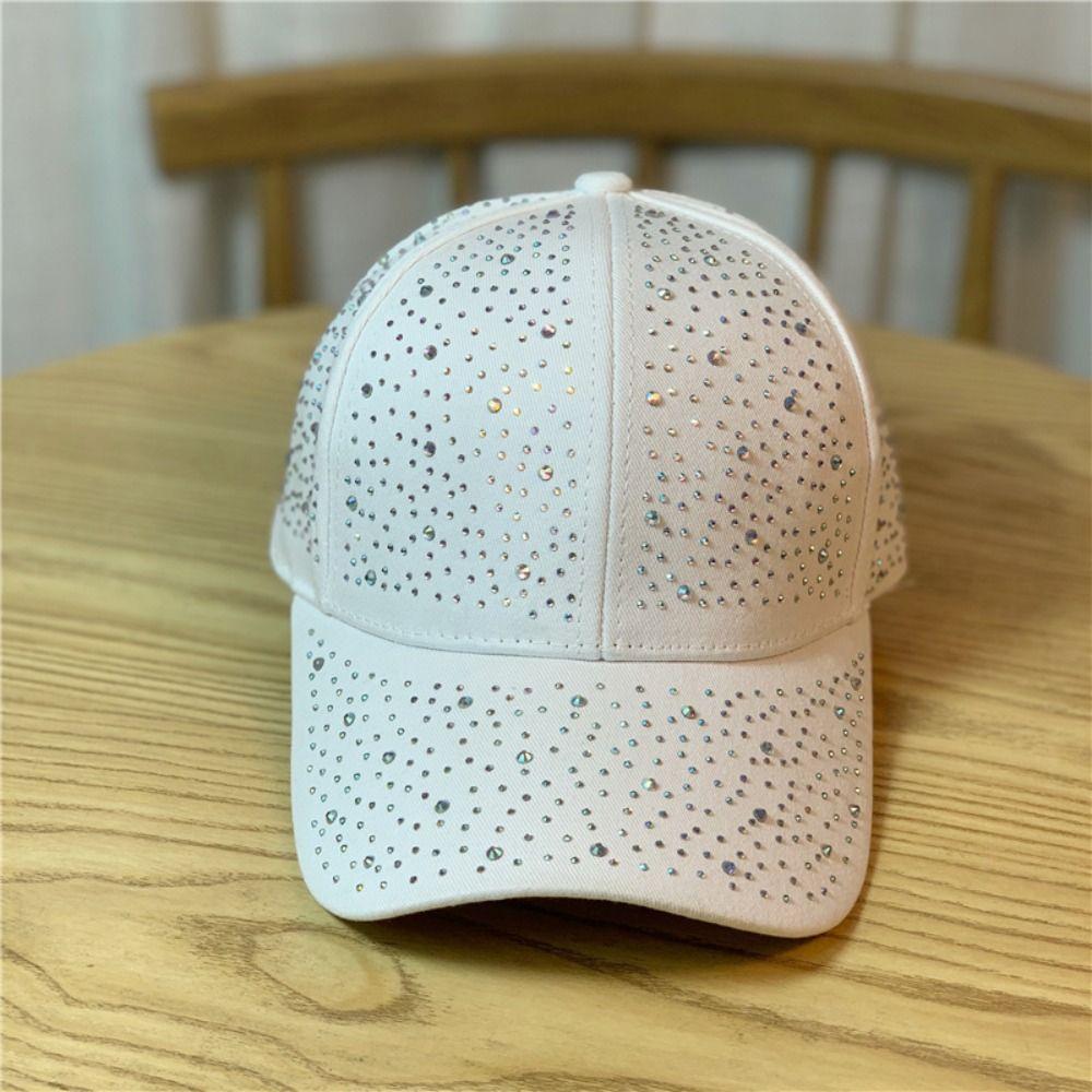 Solid Color Hotfix Rhinestones Baseball Cap Cotton Sunscreen hat sunshade hat Girl
