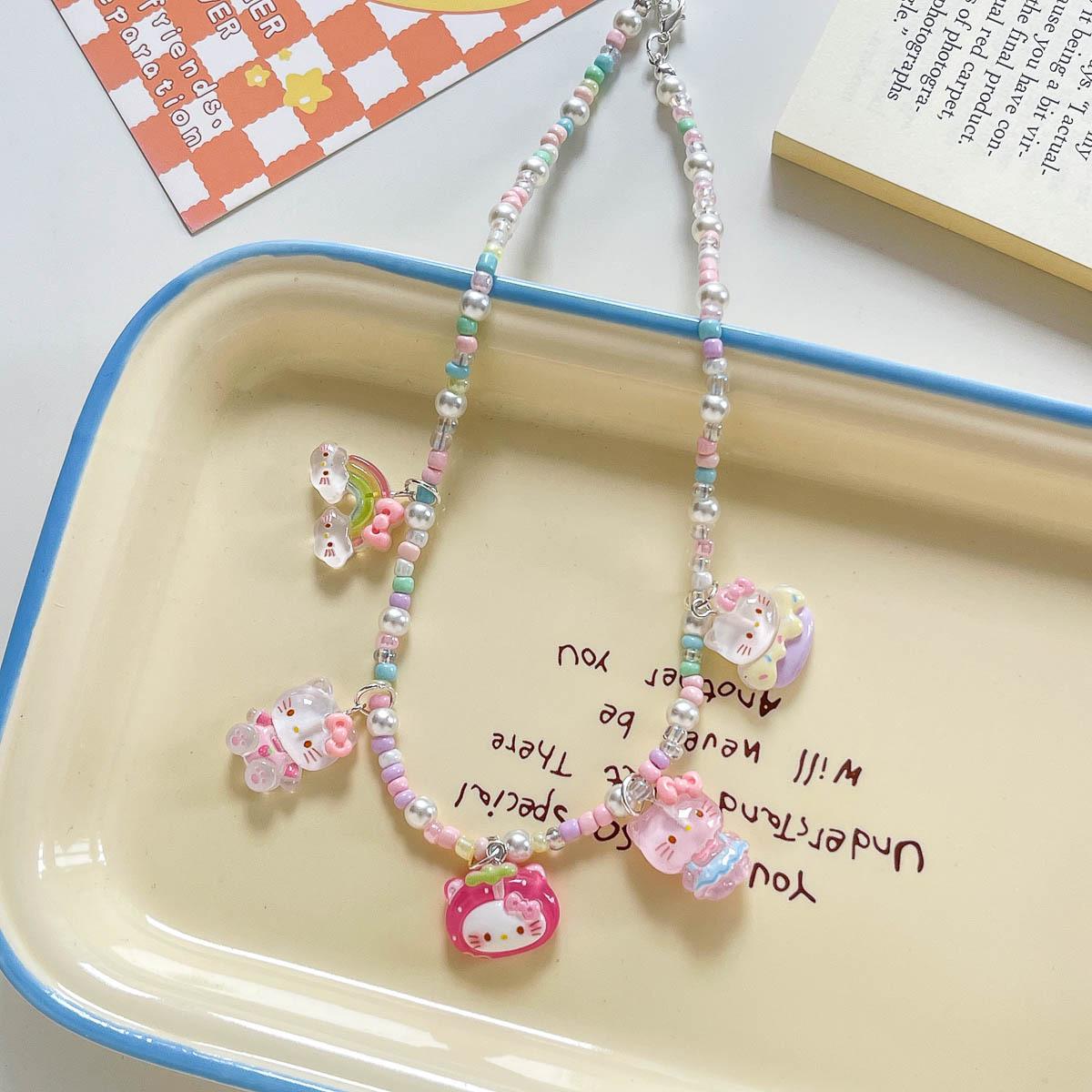 Sanrio Animals Cartoon Resin Necklace: Colorful Beaded Choker for Girls
