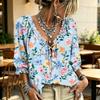 Women's Casual V-Neck Ruffle Tie Printed Blouse