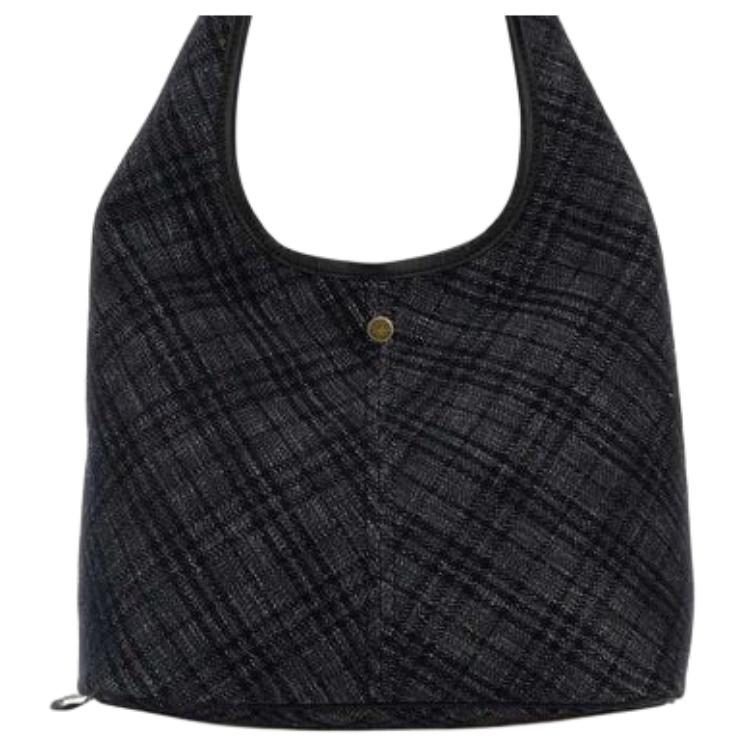Burberry Check Design Cotton Shoulder Bag Women Bags Black 81119491