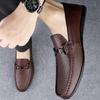 Fashion Fashion Metal Buckle Loafers High Quality Men Comfortable Dress Shoes Breathable Male Business Flats Office Casual Leather Shoes