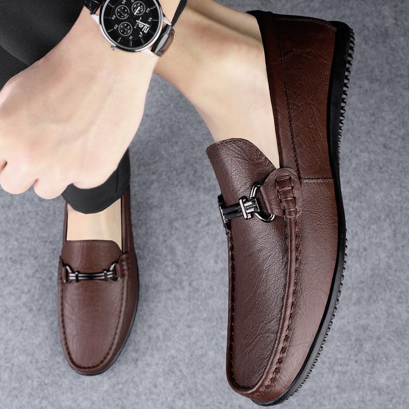 Fashion Fashion Metal Buckle Loafers High Quality Men Comfortable Dress Shoes Breathable Male Business Flats Office Casual Leather Shoes
