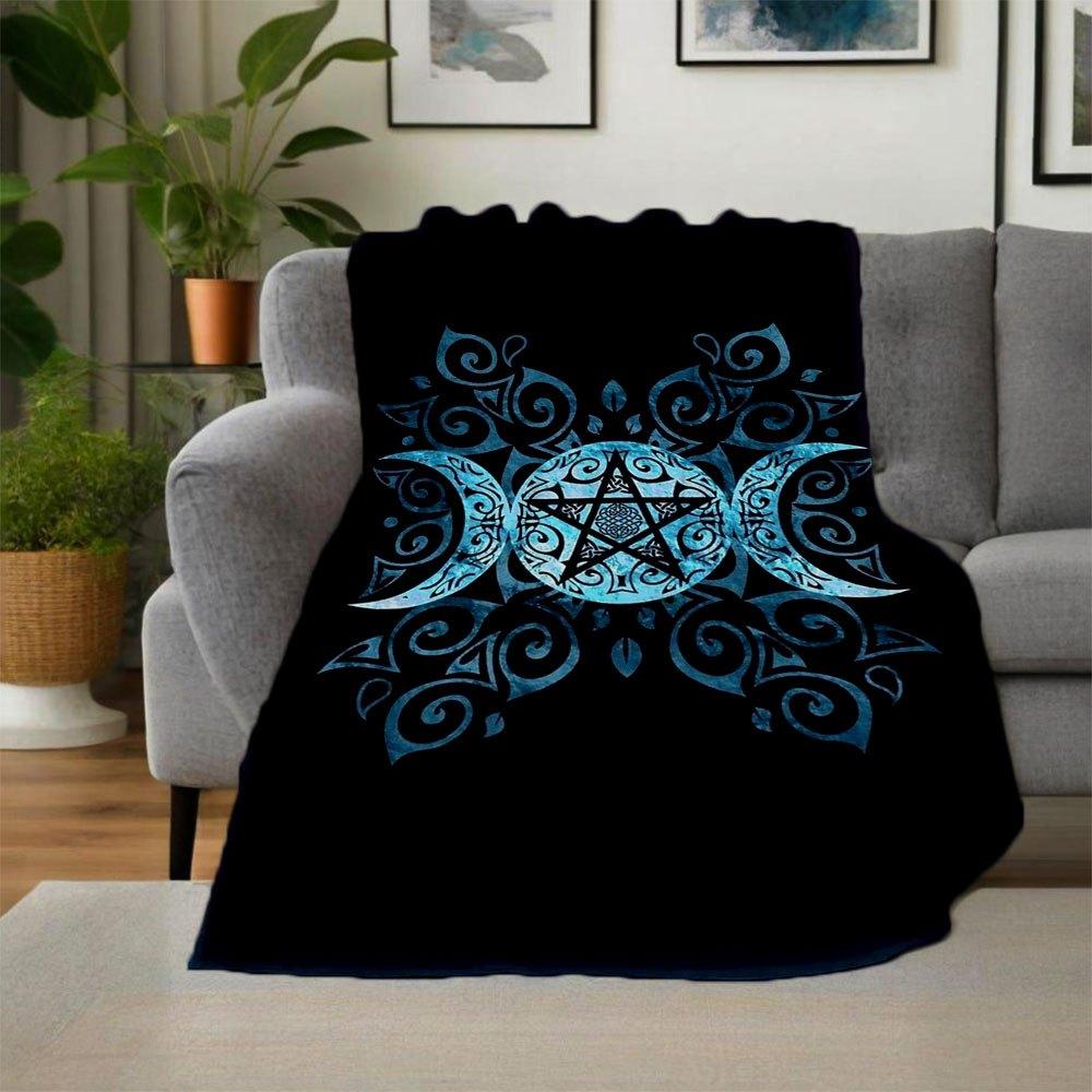 Blue Moon Pentagram Mandala Art Print Poster Wall DecorBlanket Flannel Throw Blanket for Sofa, Bed, Travel, Camping, Office