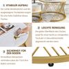 2-in-1 Runder Couchtisch aus MDF, Beistelltisch mit Marmorplatte und Schubladen aus Kunststoff-Rattan, Griffe aus Massivholz. Goldene Eisenfüße.