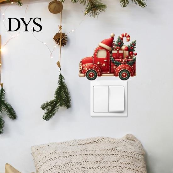 Easy Peel And Stick Wall Art Christmas Switch Stickers, Removable Santa Claus/Puppy/Reindeer/Elf/Pickup Truck Light Self Adhesive Festive Stickers