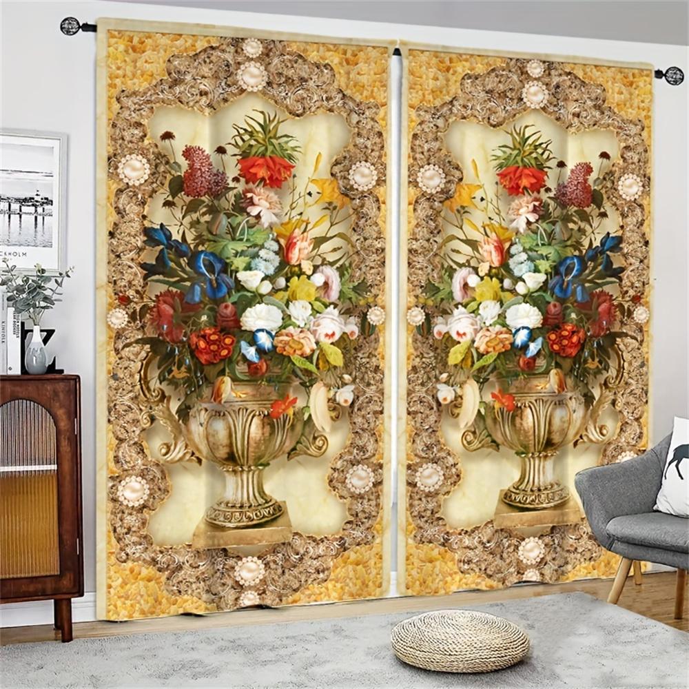 Oil Paintting Vintage Sunflower Flower Window Curtain Blinds For Living Room Kid's Bedroom Bathroom Kicthen Door Home Decor2Pcs