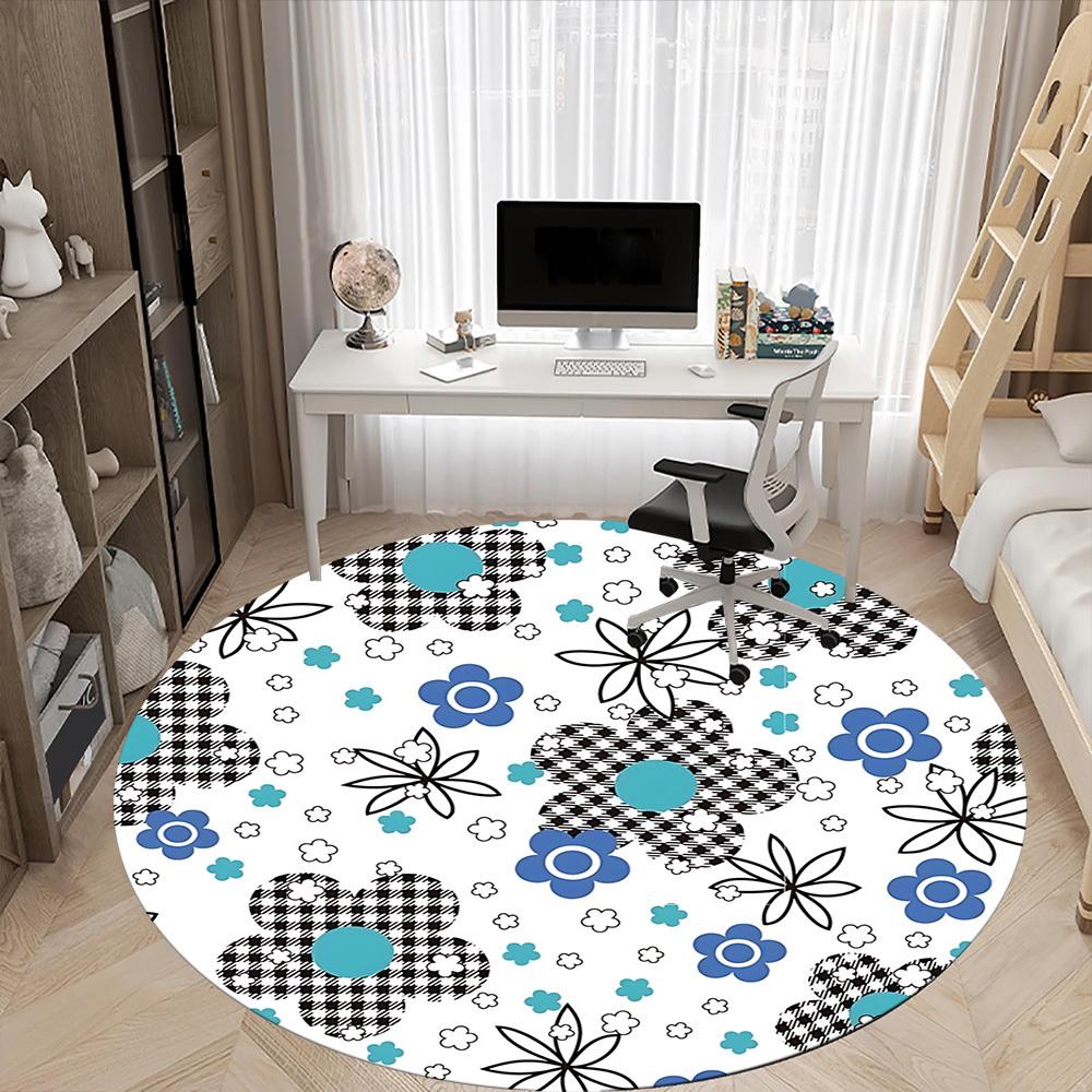 1 Stück Stuhlteppich mit Blumenmuster für das Büro, Innenbereich, rutschfest, waschbar, Polyesterfaser, Teppich für das Büro, maschinenwaschbar