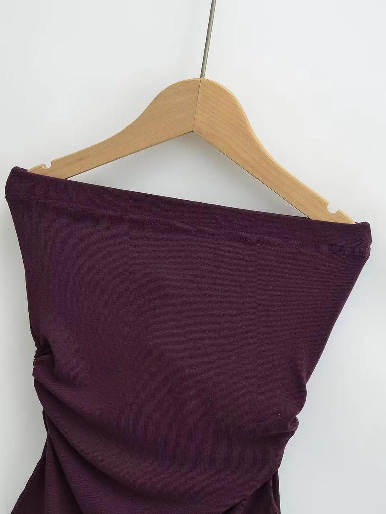 Irregular Slit Padded Bandeau Summer Top with Ruched Waist