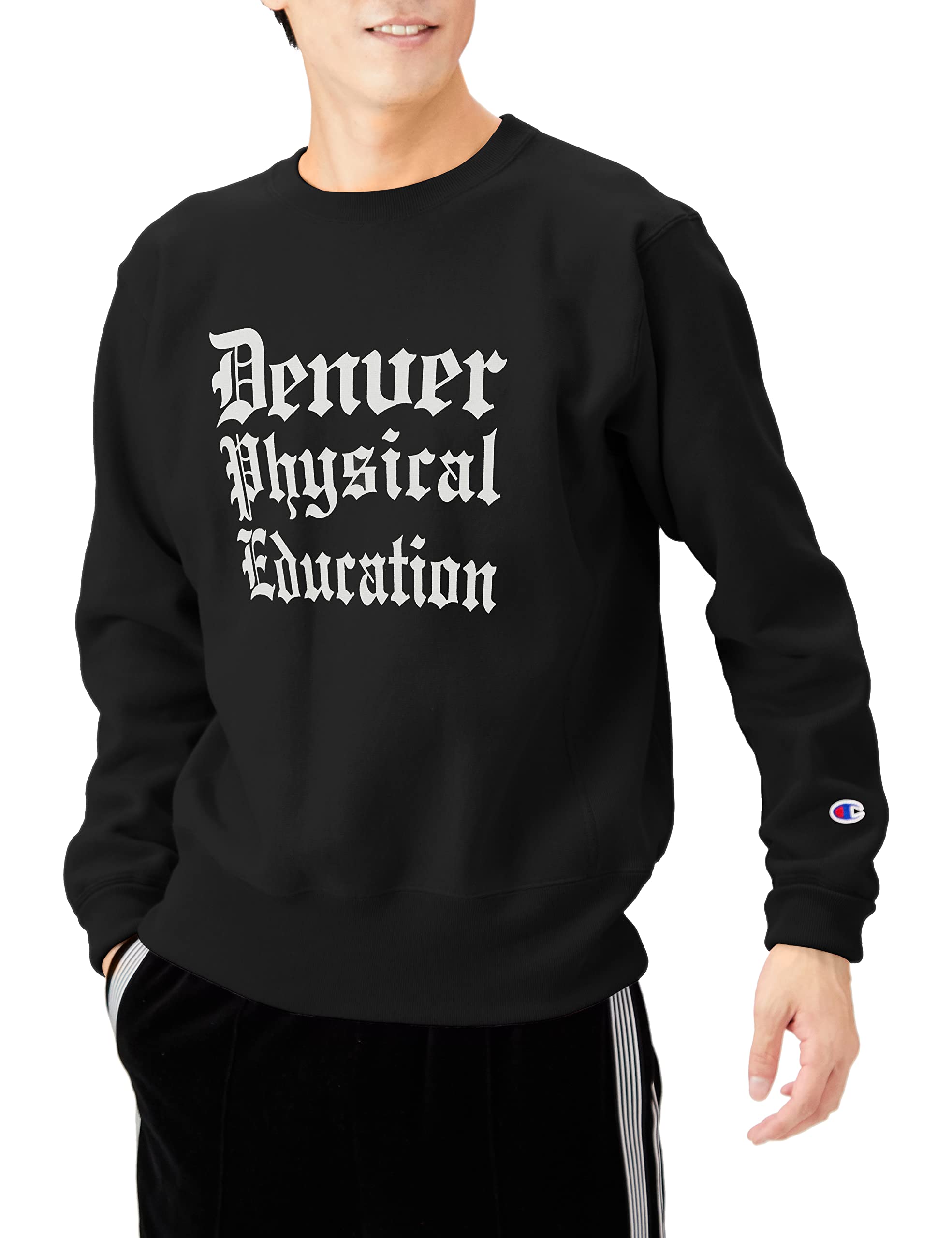 

Champion Reverse Crew Neck Size Graphic Blue Single Long Size L Men s Weave® Sweatshirt, Black, L, C3-W011, 11.5oz, Fleece-Lined, Print, Tag, Sleeve, чёрный