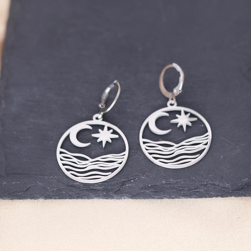 Kinitial Stainless Steel Gate To The Sky Raindrop Cloud Galaxy Solar System Ufo Ghost Earrings For Women Trendy Piercing Jewelry